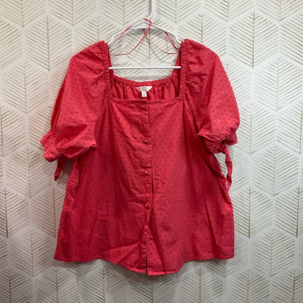 LC Lauren Conrad Coral Puff Sleeve Blouse